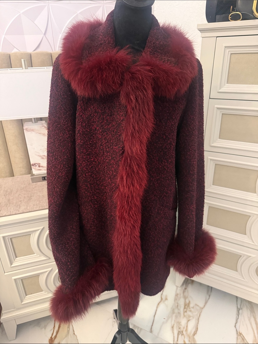 Real Fox fur trimmed coat